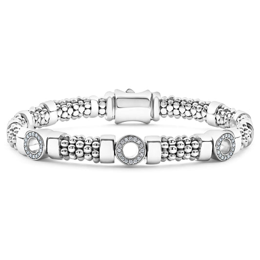 Lagos Medium Three Station Diamond Circle Caviar Bracelet