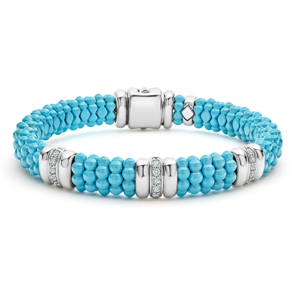 Lagos Blue Caviar Three Station Ceramic Diamond Bracelet