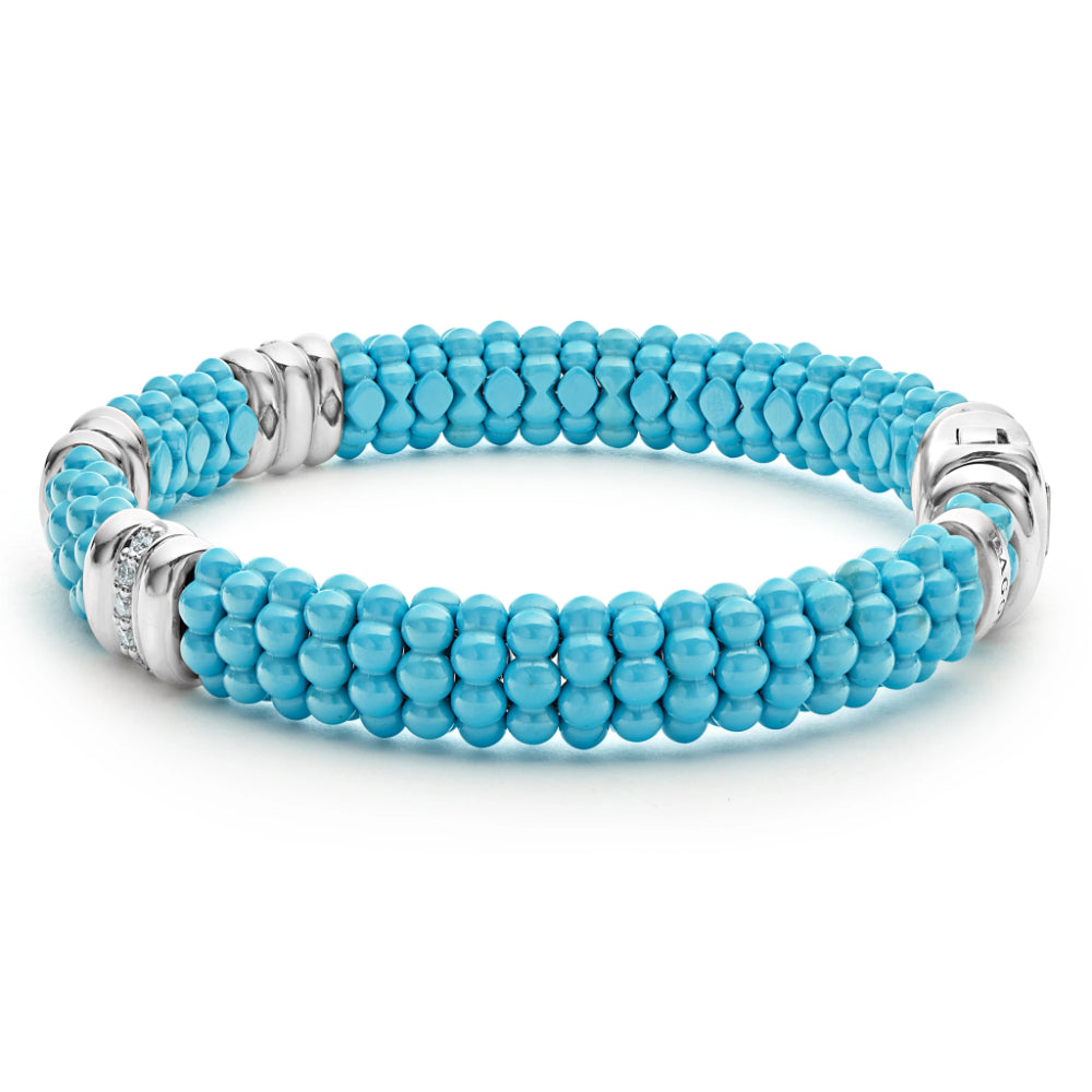 Lagos Blue Caviar Three Station Ceramic Diamond Bracelet