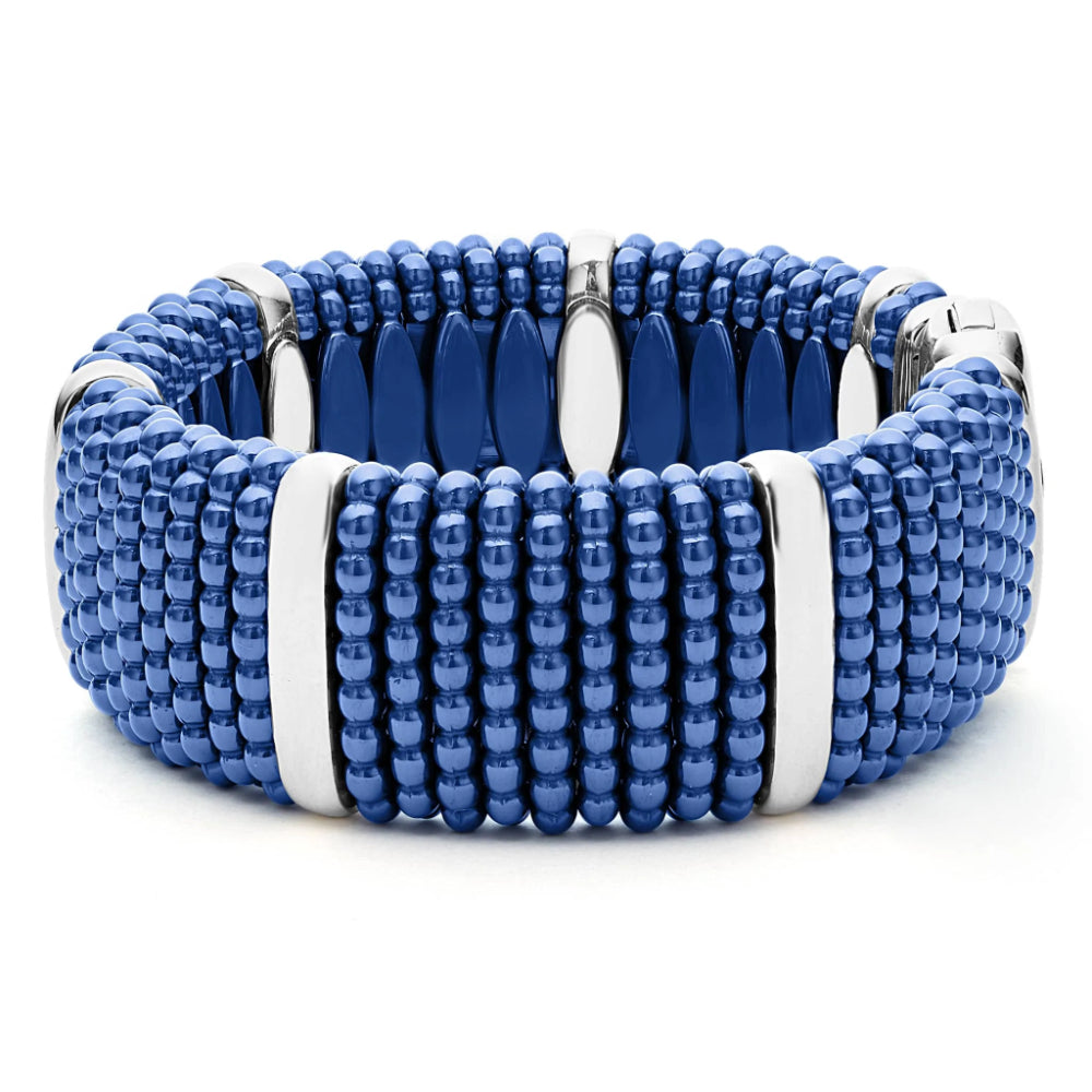 Lagos Blue Caviar Silver Station Statement Ceramic Caviar Bracelet