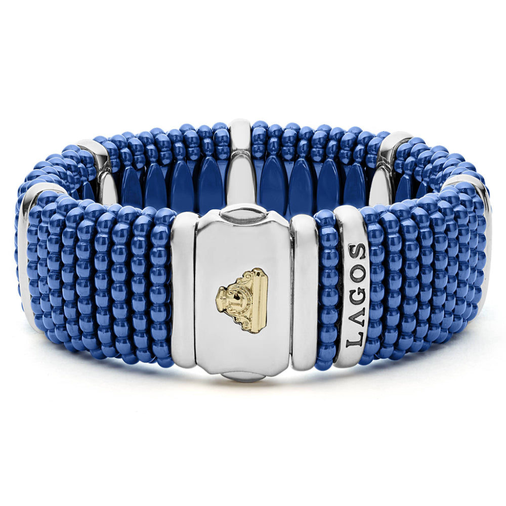 Lagos Blue Caviar Silver Station Statement Ceramic Caviar Bracelet