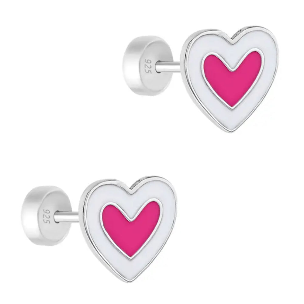 Children's Sterling Silver & Enamel Heart Stud Earrings