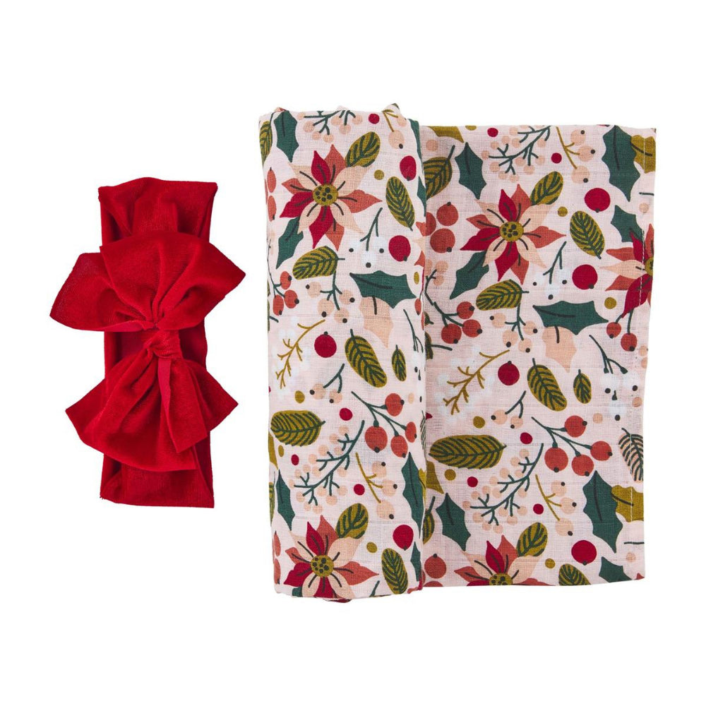 Mud Pie Poinsettia Swaddle & Headband Set