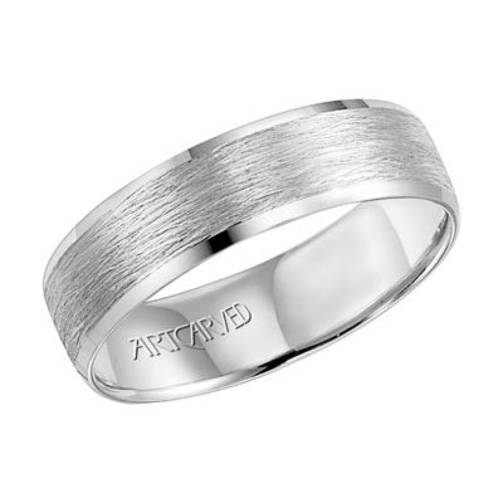 Men's 6mm Flat Bevel Edge Carved Wedding Band 