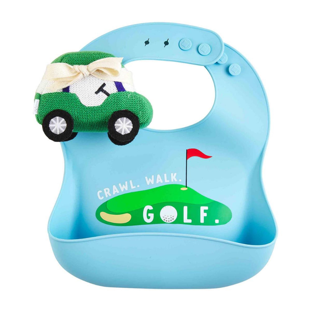 Mud Pie Golf Cart Bib & Rattle Set