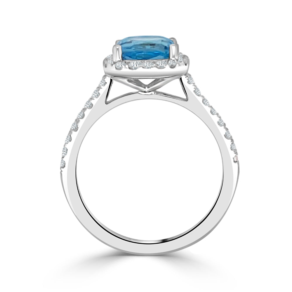 14k Gold Blue Topaz and Diamond Ring