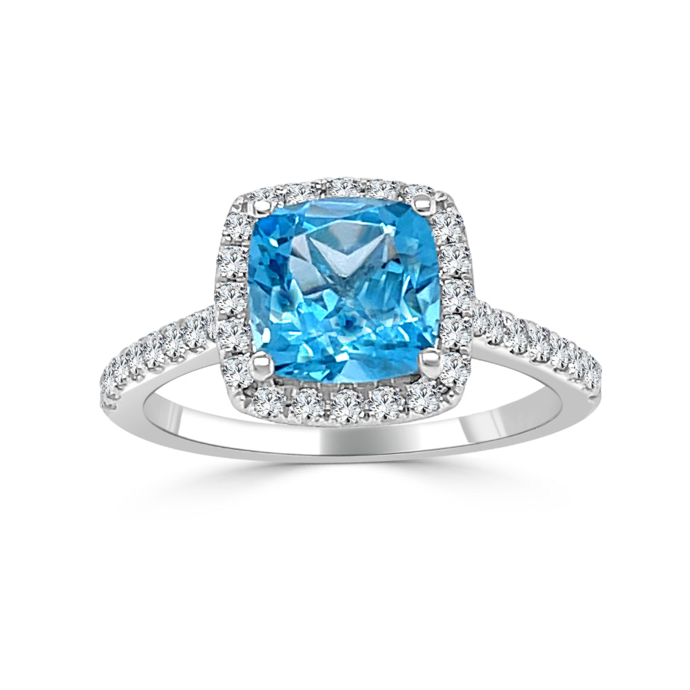 14k Gold Blue Topaz and Diamond Ring