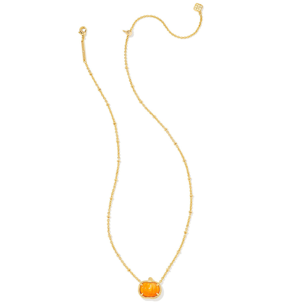 Kendra Scott Pumpkin Gold Short Pendant Necklace in Orange Mother of Pearl