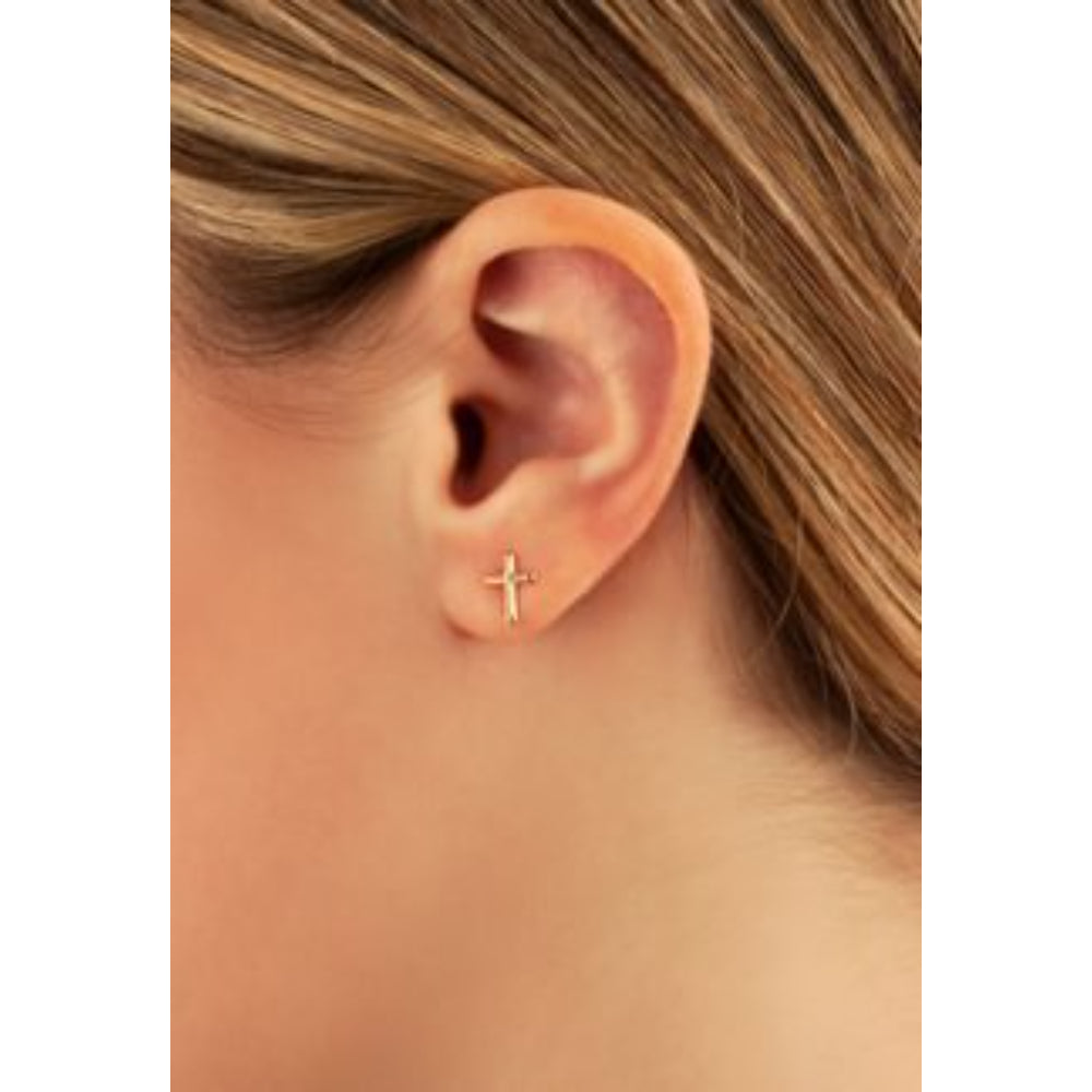 14k Gold Cross Stud Earrings