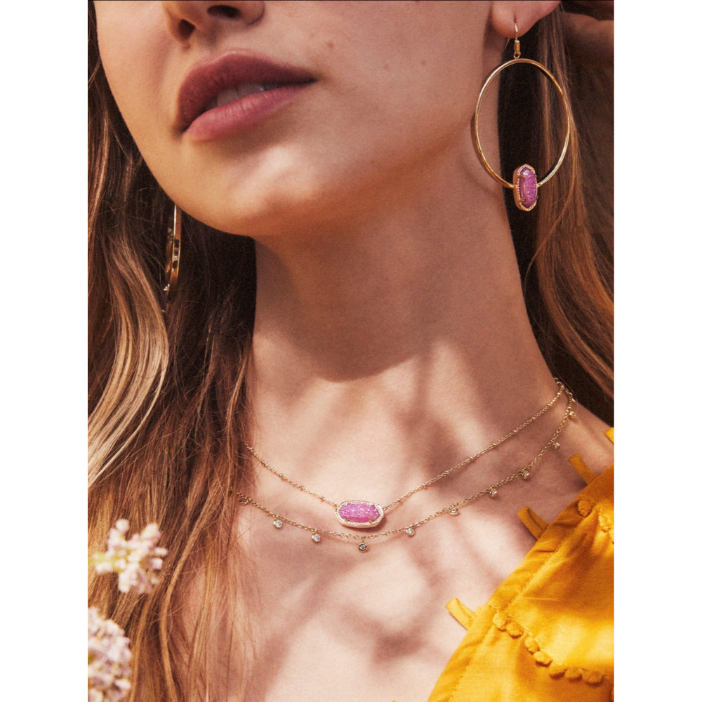 Elisa Gold Pendant Necklace in Pink Drusy, Kendra Scott, Kendra Scott