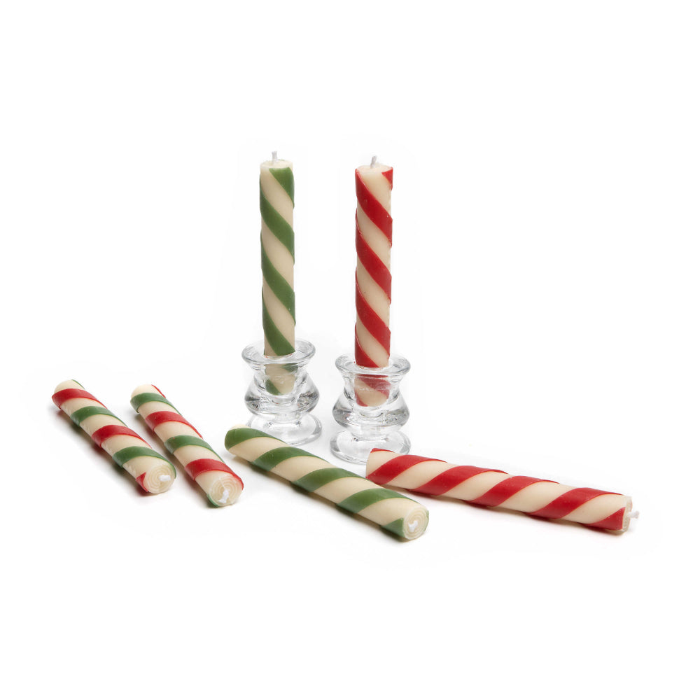 MacKenzie-Childs Mini Dinner Candles - Candy Cane - Set of 6