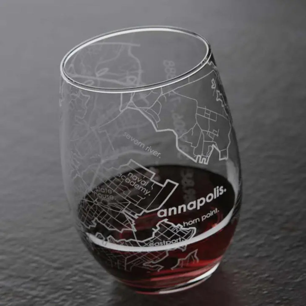 Well Told Annapolis MD Map Stemless Wine Glass