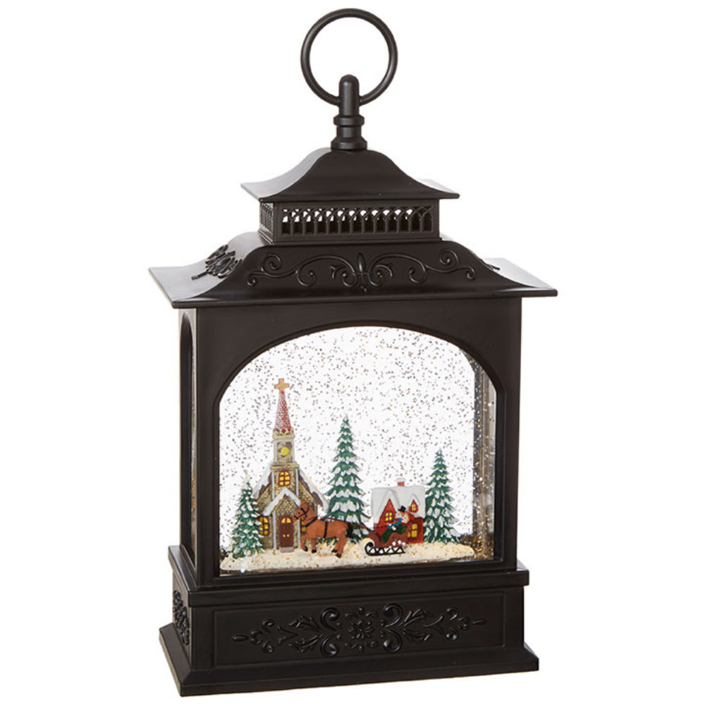 Town Scene Musical Lighted Water Lantern- Black