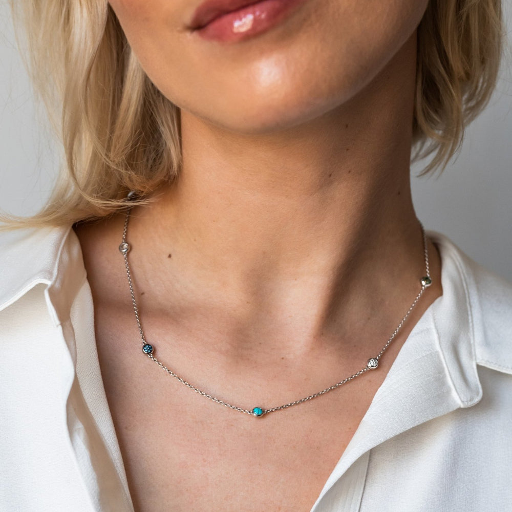 7Ct Lab-Created Bezel Set Turquoise Station Necklace with Cable Chain 925  Silver | eBay