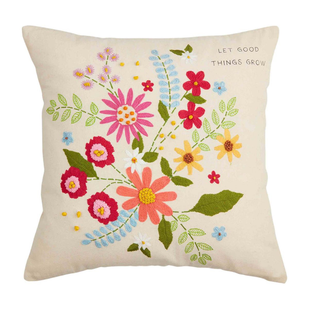 Mud Pie Floral Embroidery Pillow- Square