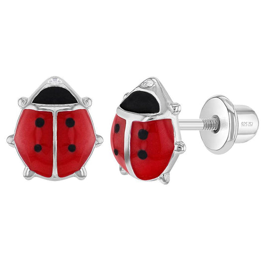 Children's Sterling Silver Enamel Ladybug Stud Earrings