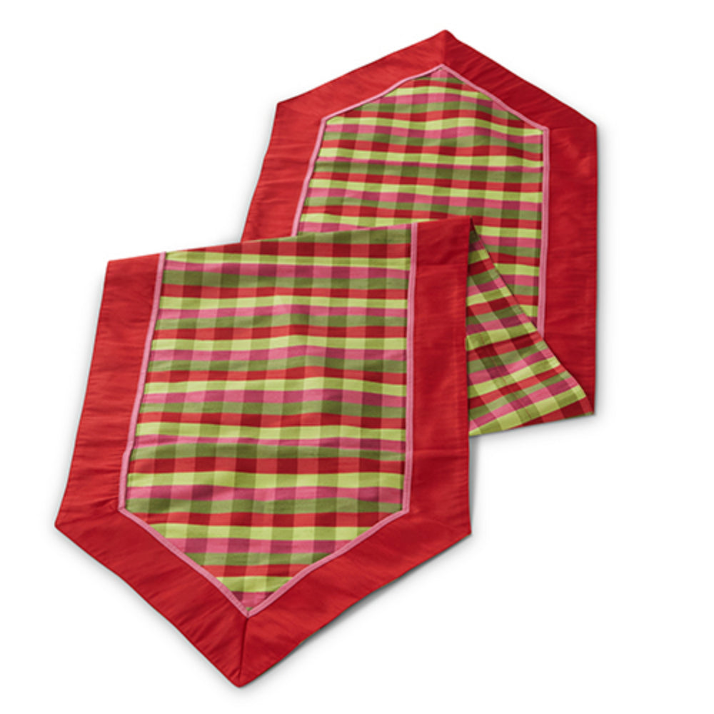 Raz Imports Pink/Red/Green Plaid Table Runner