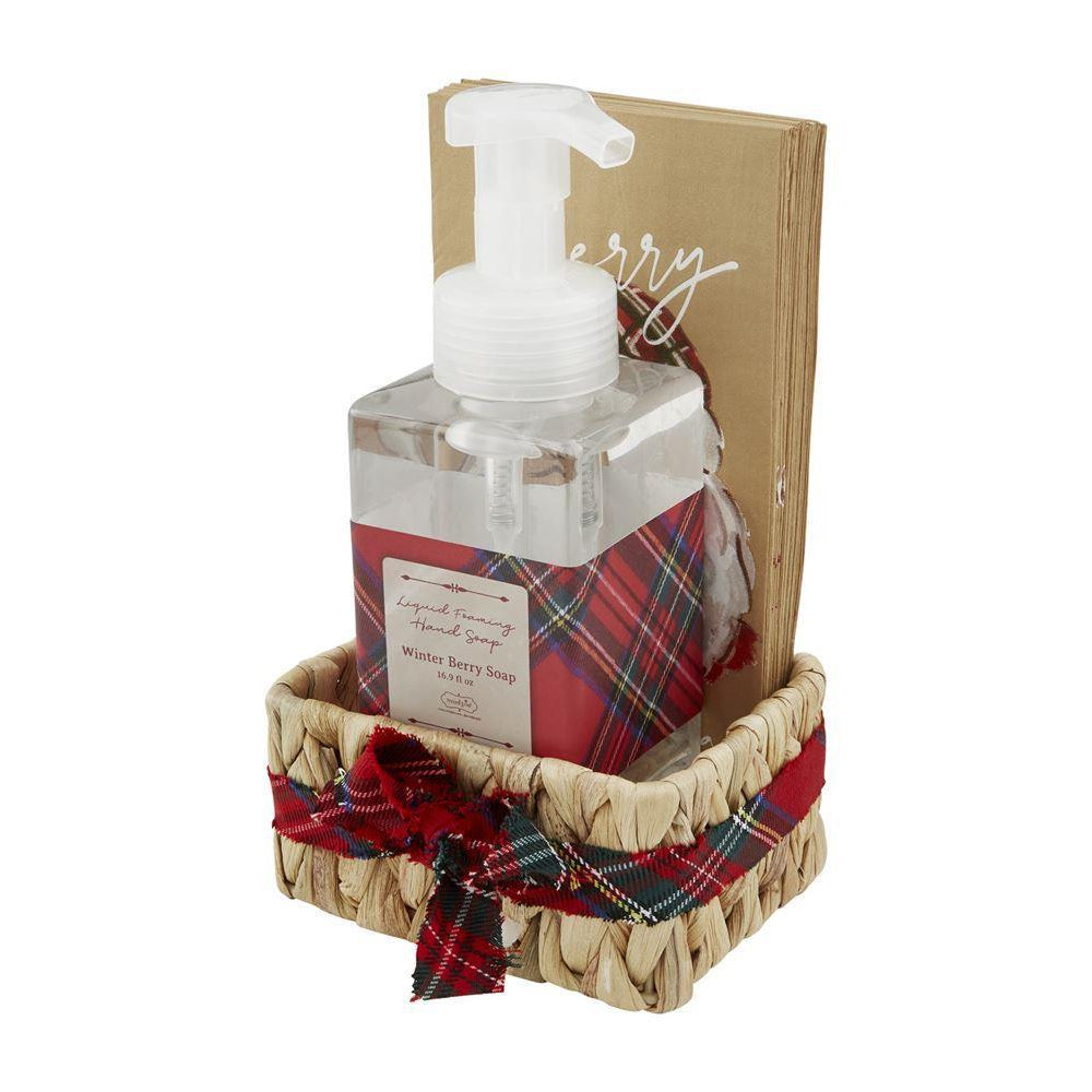 Mud Pie Tartan Soap & Guest Towel Basket Sets