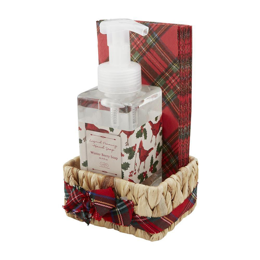 Mud Pie Tartan Soap & Guest Towel Basket Sets