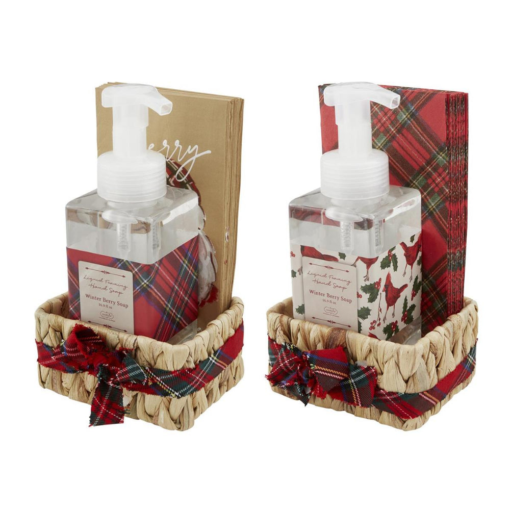 Mud Pie Tartan Soap & Guest Towel Basket Sets