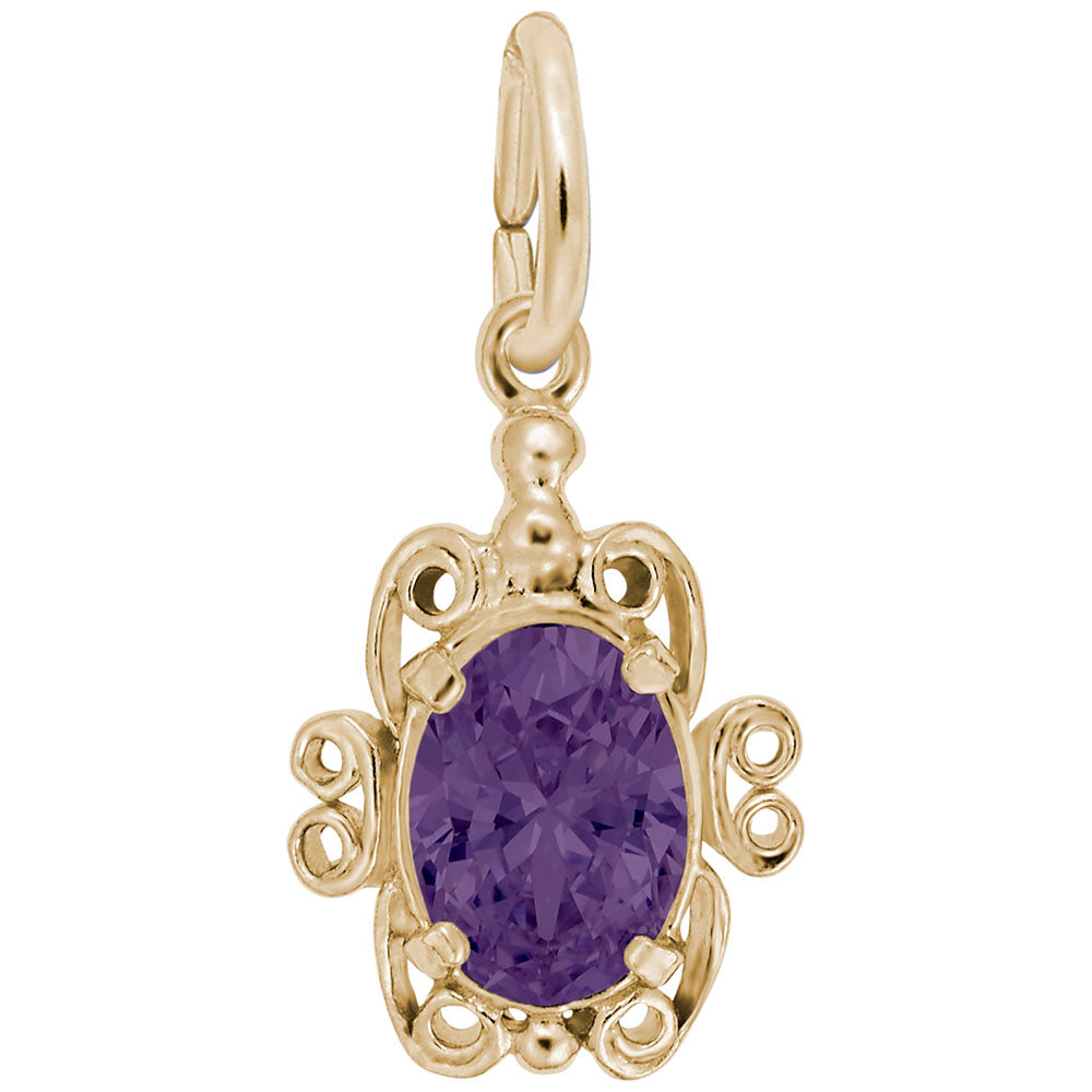 14K Yellow Gold Filigree Framed Amethyst Charm