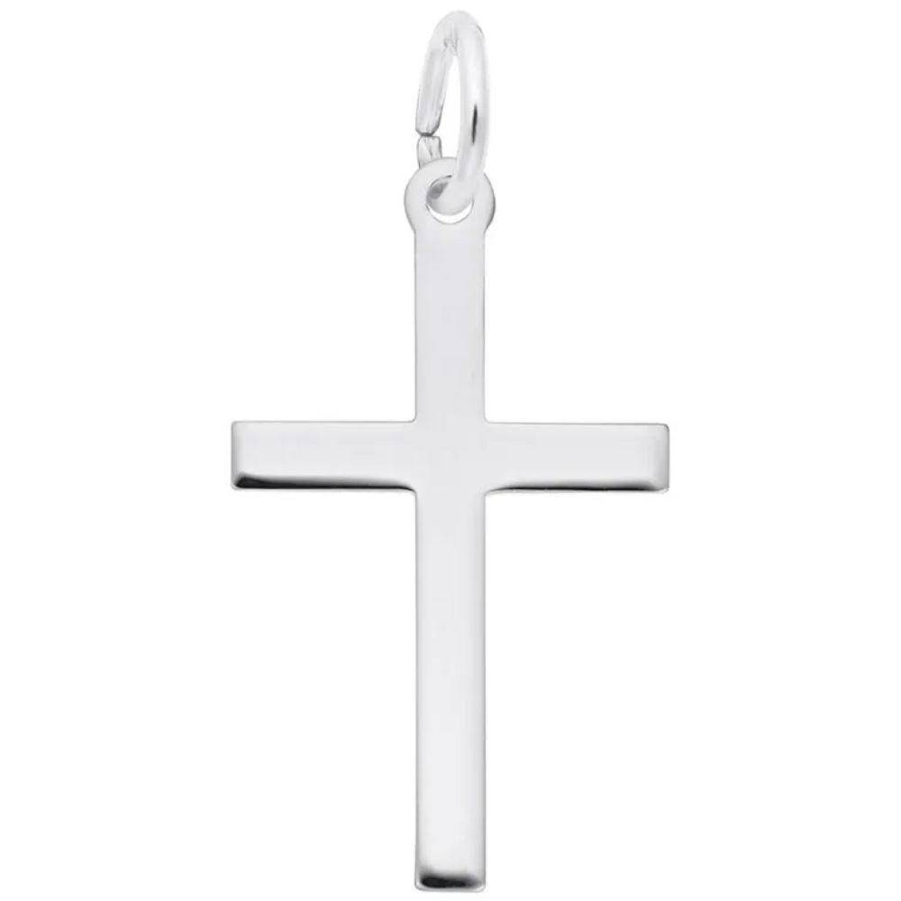 Sterling Silver Medium Plain Cross Charm 3/4"