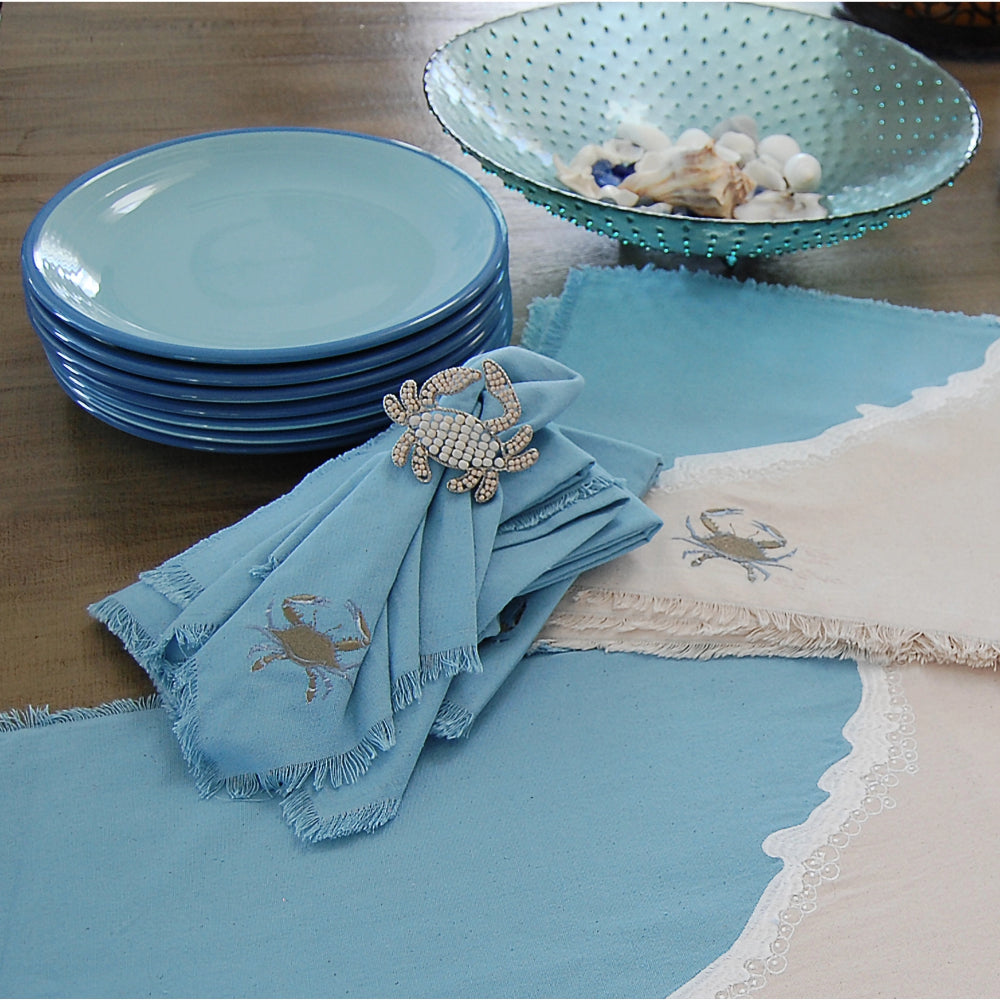 Vibhsa Table Cloth Napkins with Blue Embroiderey, Set of 4 - Blue