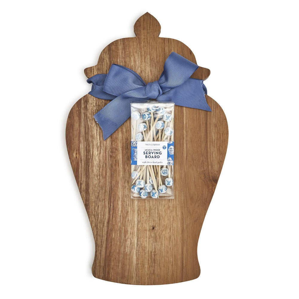 Two's Company Ginger Jar-Shaped Serving Board with 20 Cocktail Picks