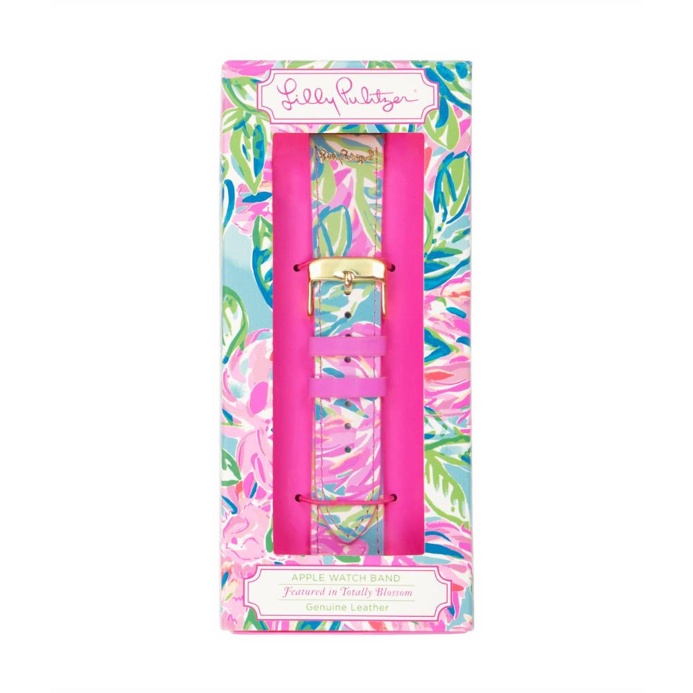Lilly Pulitzer Women's Gold Large Apple Watch Band, Leather
