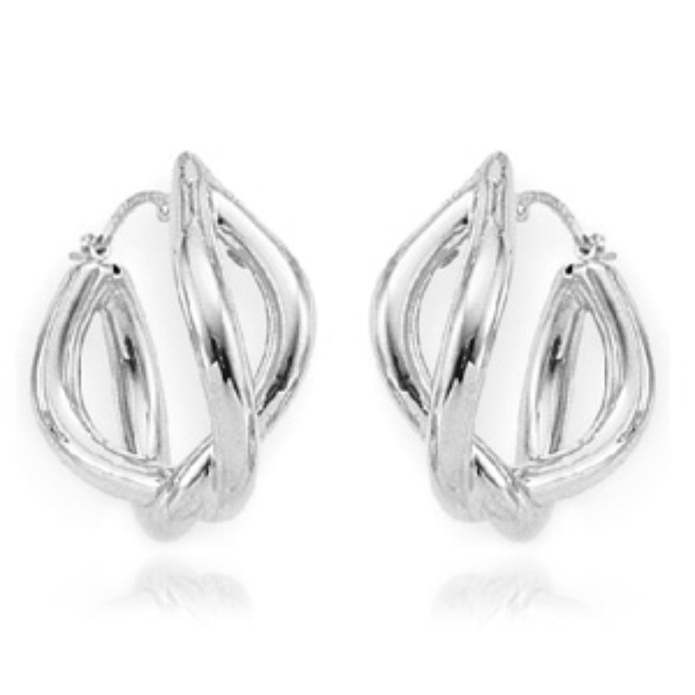 Sterling Silver Banded Twist Hoop Earrings