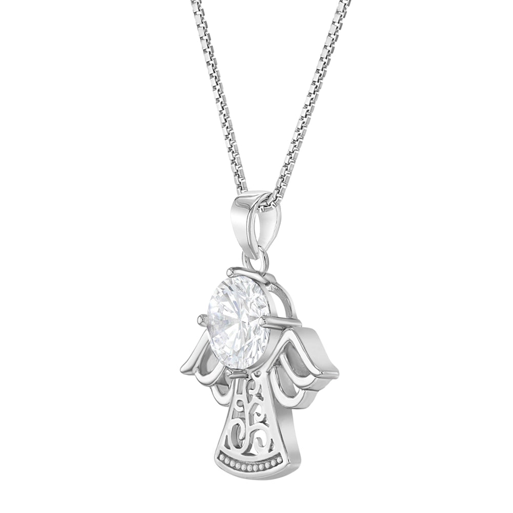 Sterling Silver Cubic Zirconia Angel Pendant in White