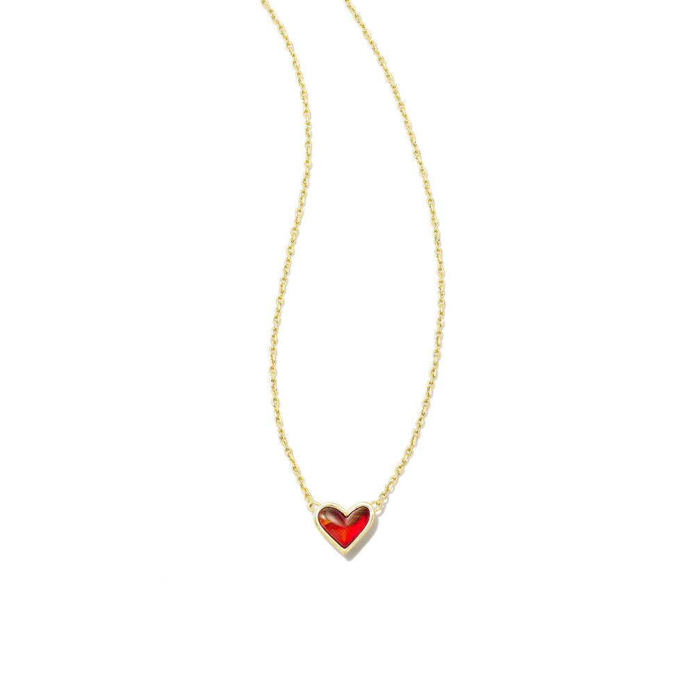 Kendra Scott Framed Ari Heart Short Pendant Necklace Gold Mood Stone