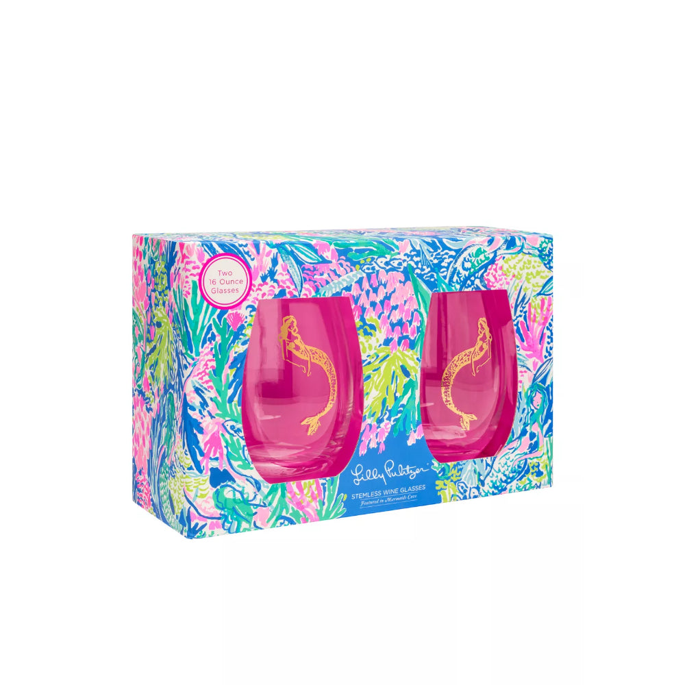 Lilly Pulitzer Stemless Wine Glass Set - Mermaid's Cove