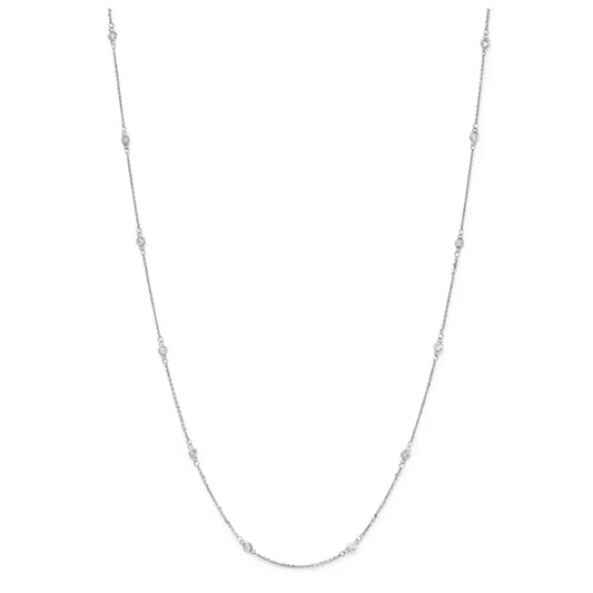 14k White Gold Diamond Station Necklace 18"