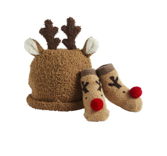 Mud Pie Santa Sock & Hat Set-Raindeer