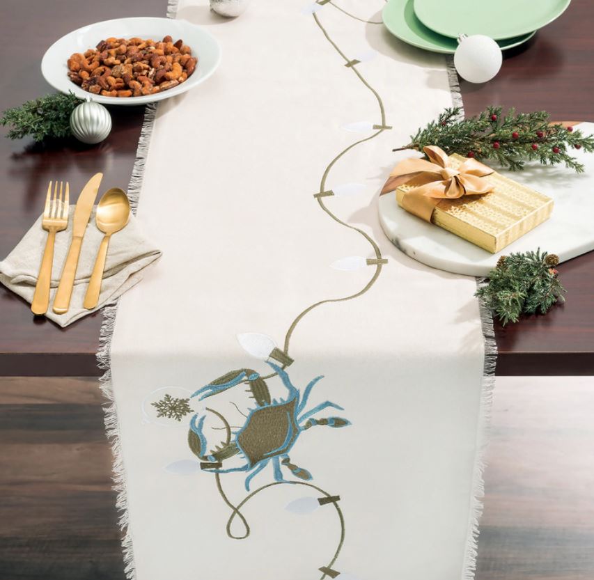 Embroidered Holiday Crab Runner