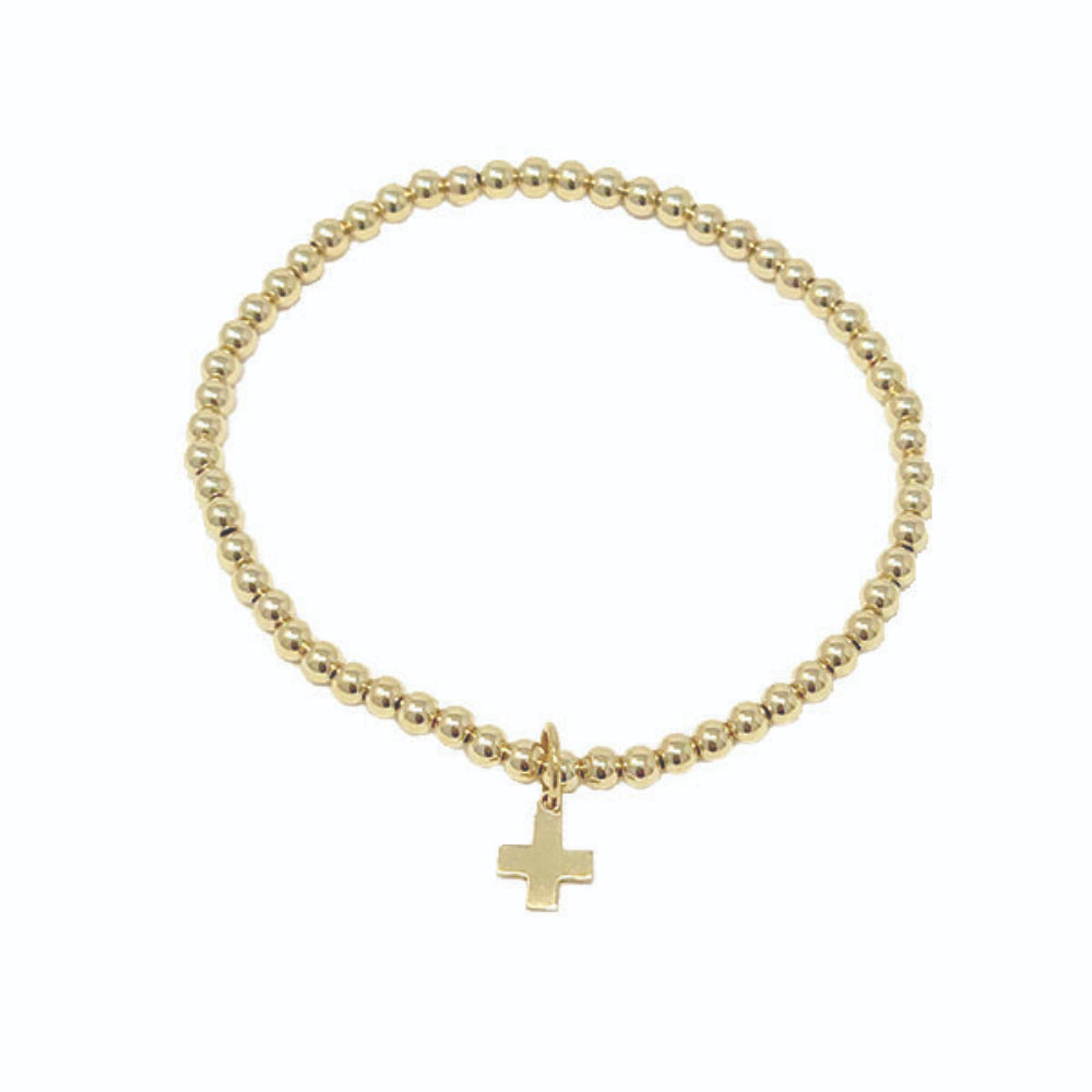 enewton 5.5"  egirl 3mm Beaded Bracelet with Signature Cross Gold Charm