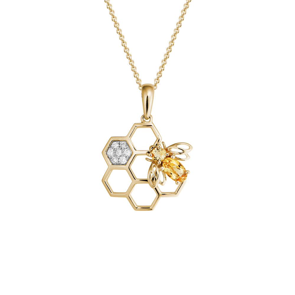 14k Bee & Honeycomb Pendant Necklace