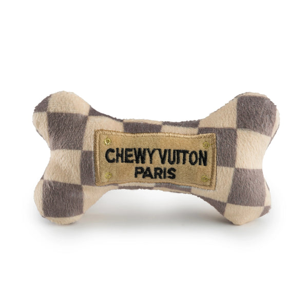 HAUTE DIGGITY DOG Black Checker Chewy Vuiton Bone Plush Dog Toy - BLACK  COMBO