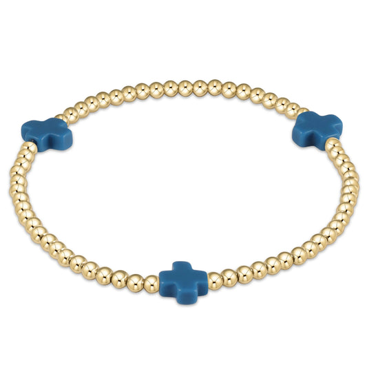 enewton 6.25" Signature Cross Gold Pattern 3mm Bead Bracelet - Cobalt