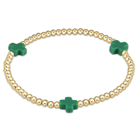 enewton 6.5" Signature Cross Gold Pattern 3mm Bead Bracelet - Emerald