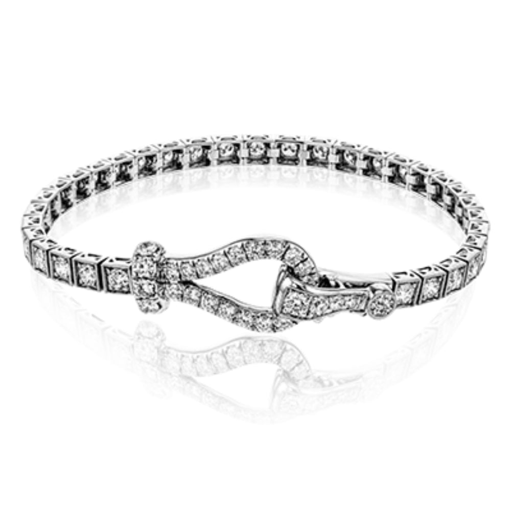 Simon G. 18k 7" White Gold and Diamond Buckle Bracelet