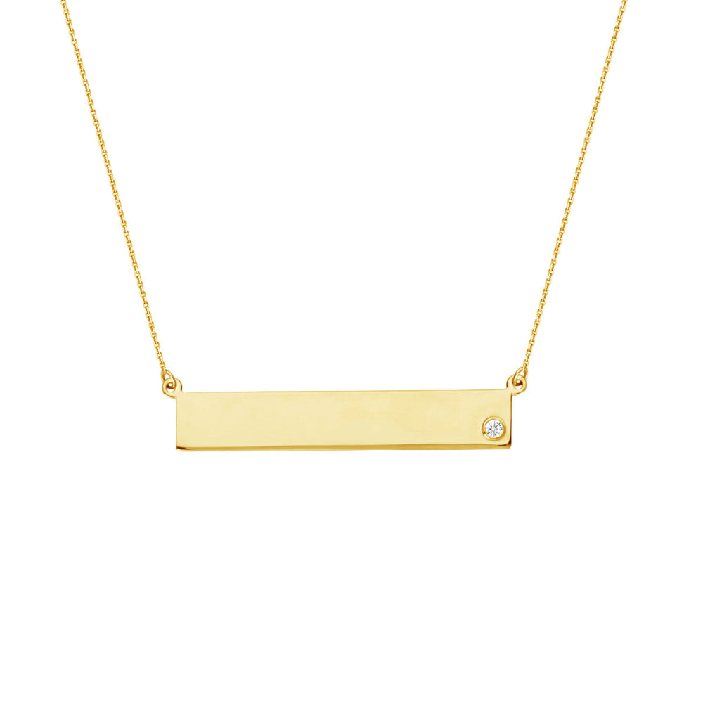 14k Bar Necklace with Single Diamond