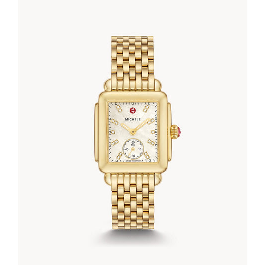 Michele Deco Mid Gold Diamond Dial Watch