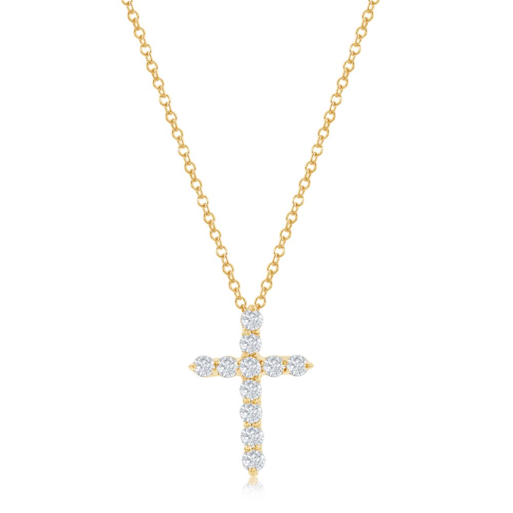 14k Yellow Gold Diamond Cross Pendant Shared Prong