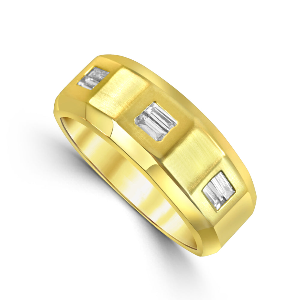 Gents 14k Yellow Gold Beveled Baguette Diamond Wedding Band