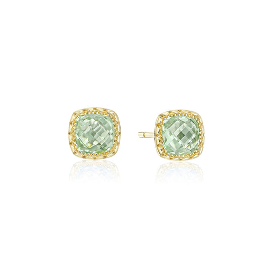 Tacori Cushion Prasiolite Stud Earring in Yellow Gold