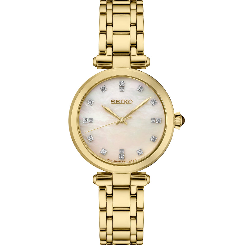 Seiko Diamond Collection Pink Mother of Pearl Gold Tone Quartz