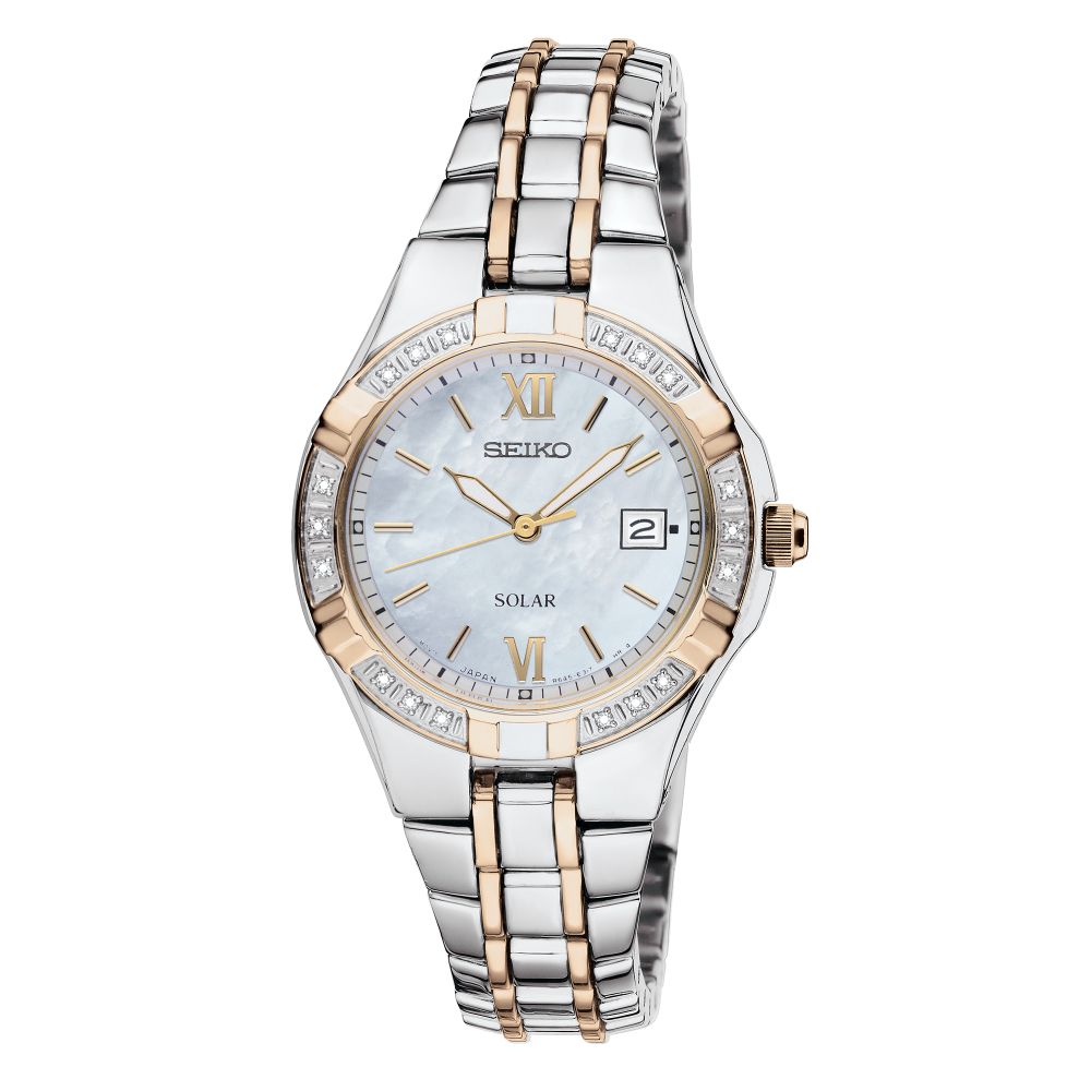 Seiko Diamond Ladies 27mm Solar Two-Tone Gold