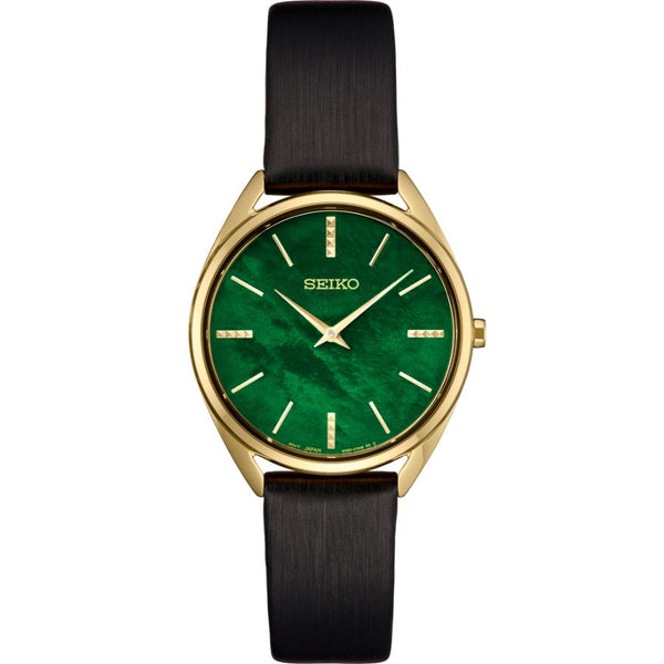 Seiko Essentials 32mm Quartz, Green Mother of Pearl Dial & Black Strap